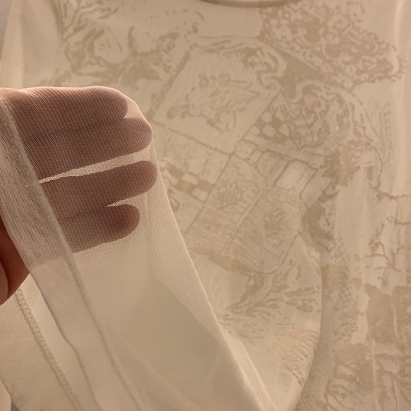 MEXX see through cream color mesh top with intricate crown and scroll design - Picture 4 of 8